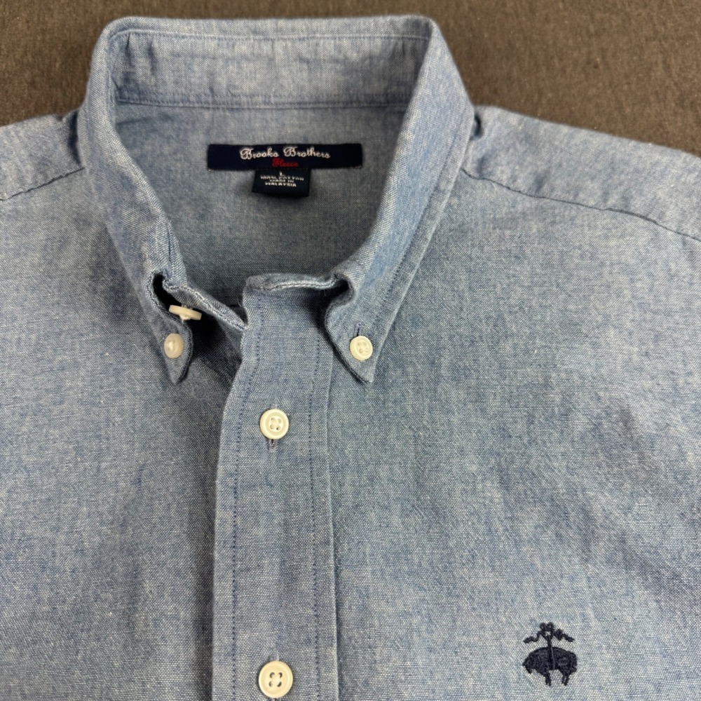 Brooks Brothers Fleece Mens Blue Cotton Button Down Shirt L Long Sleeve Chambray